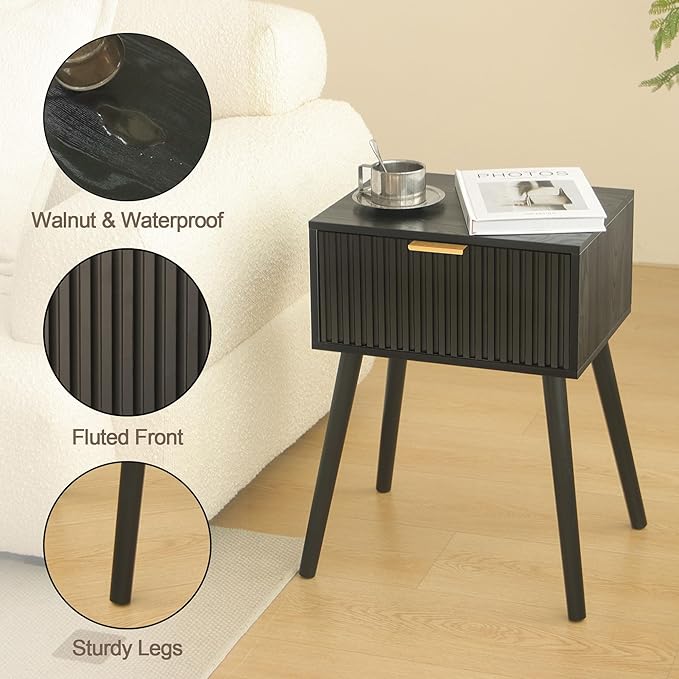 Black Nightstand, Small End Tables Living Room, Accent Bedside Table - Image 4