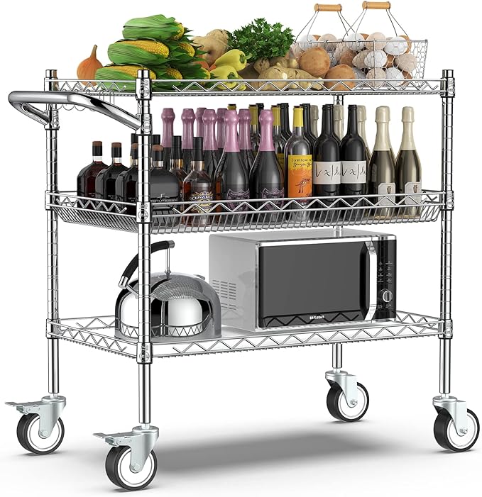 Leteuke Heavy Duty 3 Tier Rolling Utility Cart, NSF Certified 990Lbs Capacity by Leteuke