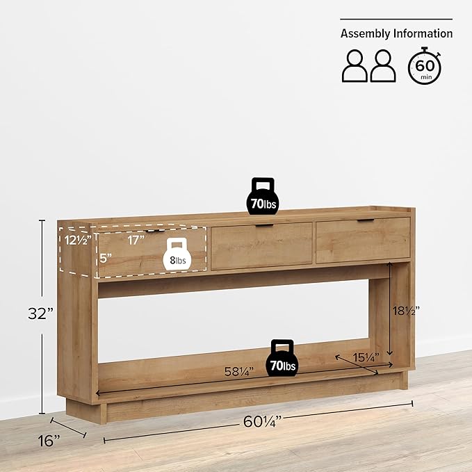 Prepac Natural Oak Simply Modern Entryway Table, Narrow Console Table - Image 2