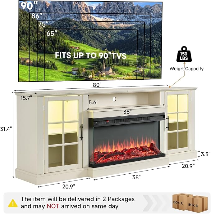 ROCKPOINT 3 Sided Glass 80" Fireplace TV Stand - Image 2