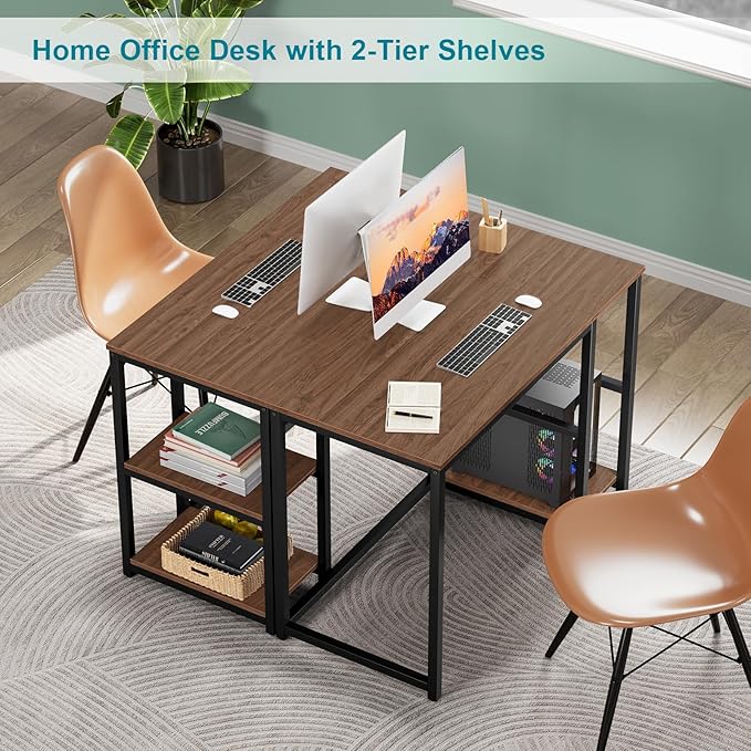 SINPAID 40" Vintage Desk with Shelves, Sturdy Dark Brown Desks with Storage - Image 7