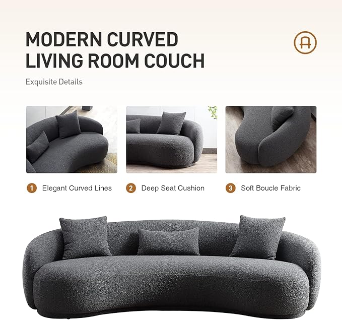 Acanva Mid Century Modern Curved Living Room Sofa, 4-Seat Boucle Fabric Couch - Image 5
