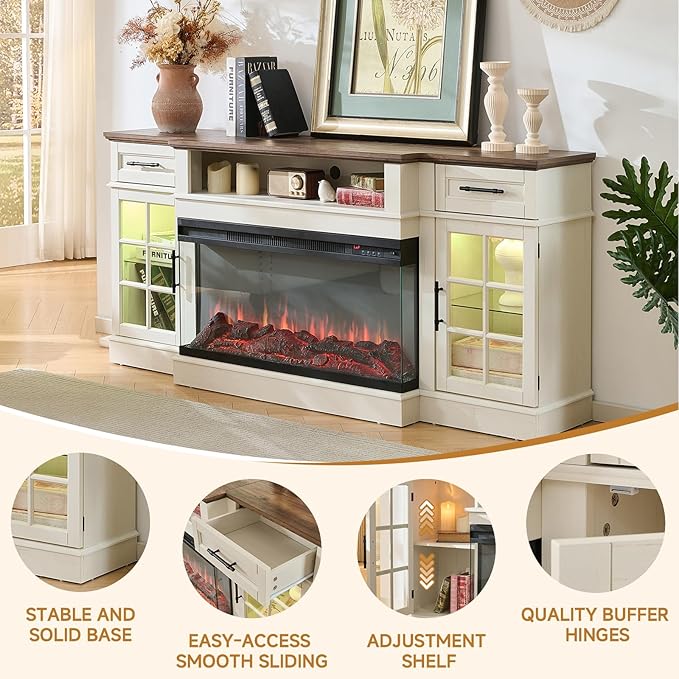 ROCKPOINT 3 Sided Glass 70" Fireplace TV Stand - Image 5