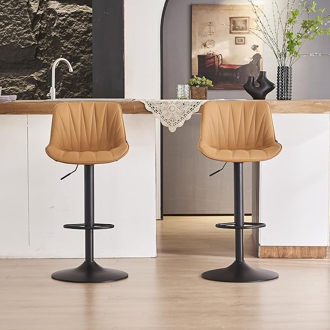 YOUNIKE Saffron Bar Stools Set of 2, Tan Swivel Barstools - Image 8