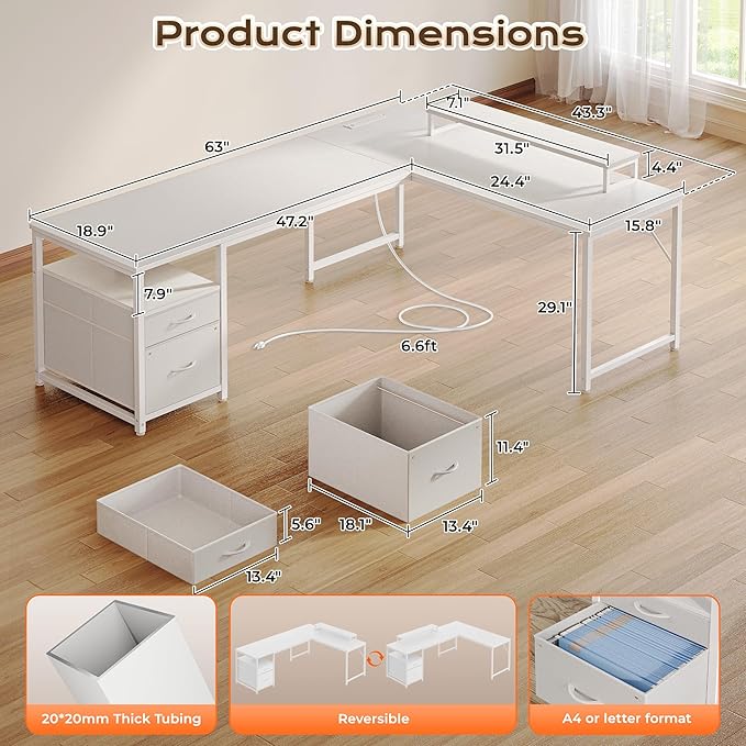 PRAISUN 63 Inch L Shaped Desk - Image 2