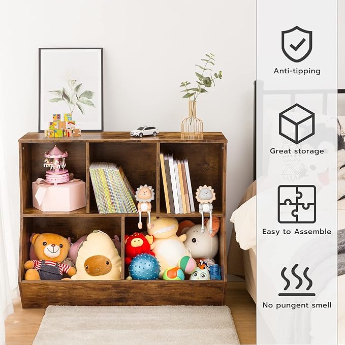 HOOBRO Kids Bookshelf, Bookcase Footboard, Toy Storage Cubby, 35.4" L - Image 8