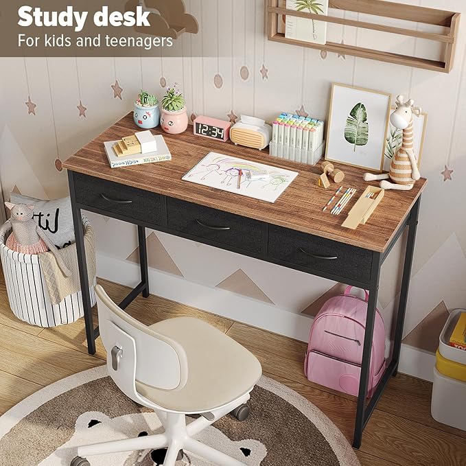 WOHOMO Computer Desk with Drawers, 39.3 Inch Bedroom Desk with Storage - Image 6