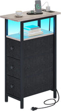 End Table with Charging Station, Narrow Side Table with 3 Fabric Drawers by TRIFEBLE