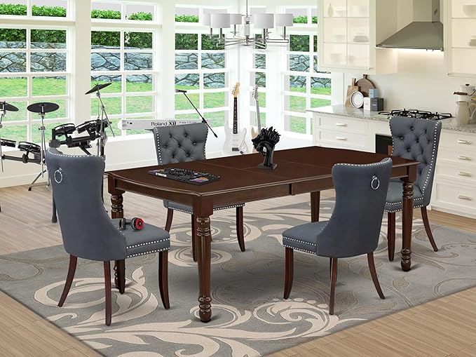 East West Furniture DODA5-MAH-13 5 Piece Dinette Set Includes a Rectangle - Image 2
