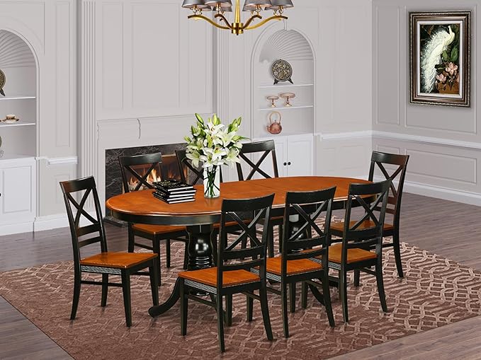 East West Furniture PLQU9-BCH-W 9 Piece Dining Table Set Includes an Oval - Image 2