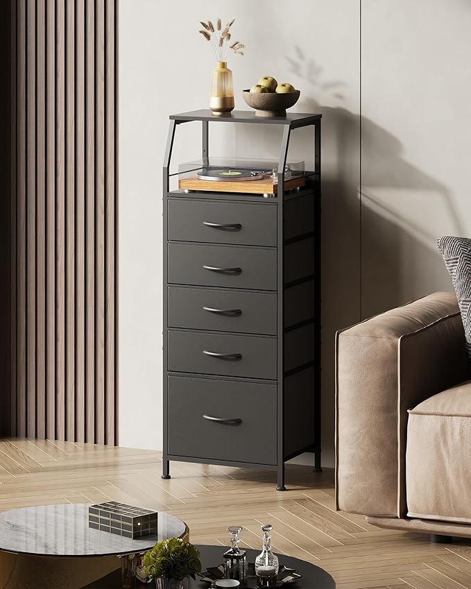 WLIVE Black Fabric Dresser for Bedroom, Tall Nightstand - Image 6