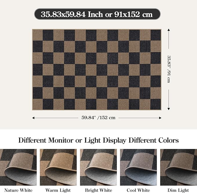 Lahome Checkered Easy Jute 3x5 Rug, Washable Rugs - Image 2