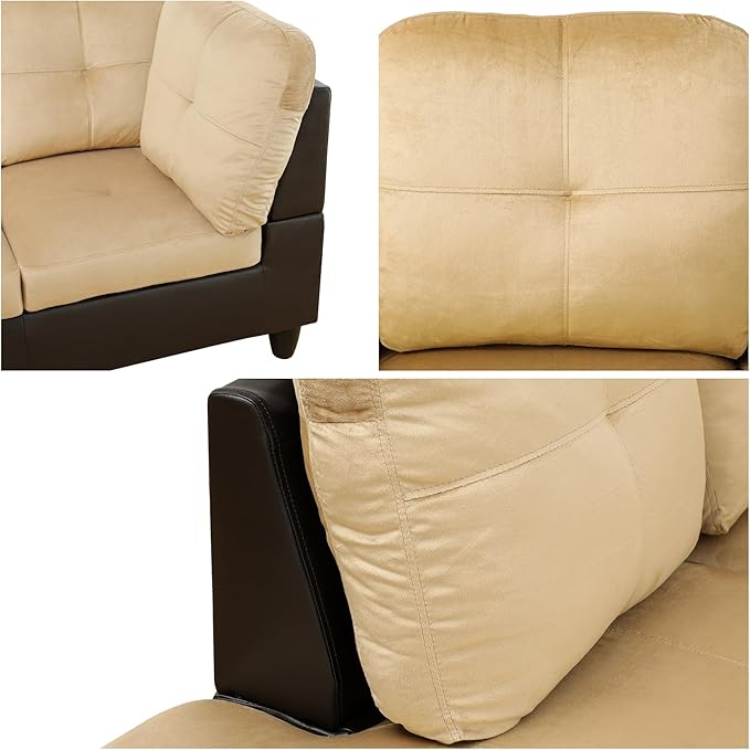 L Shaped Sectional Sofa with Ottoman, Color Blocking Flannel Leather Right - Image 3