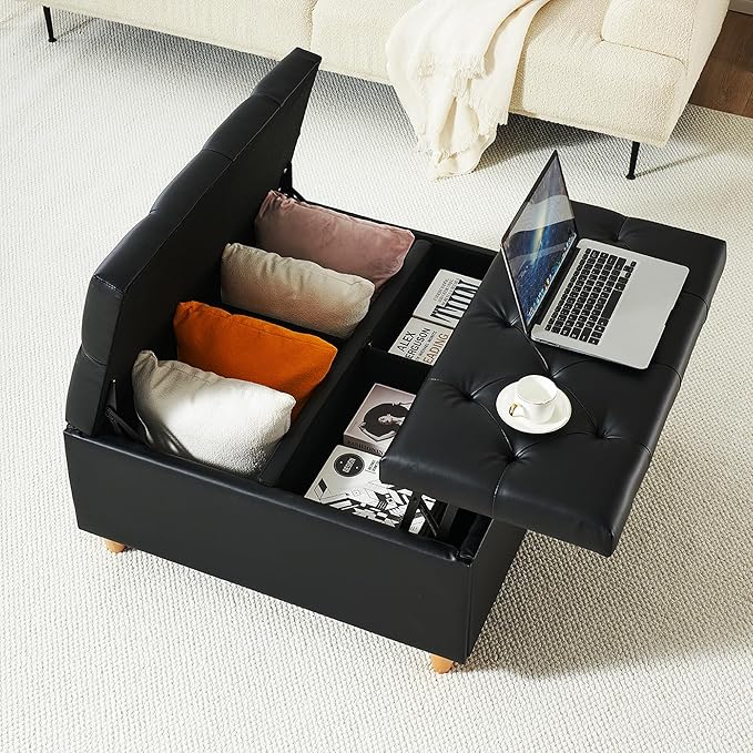 GAOMON Leather Storage Ottoman Coffee Table - Image 3