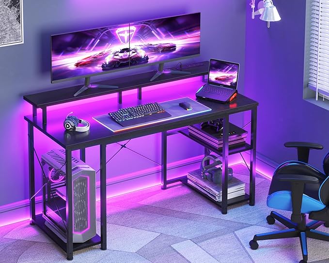 ODK 48 Inches Gaming Desk with LED Lights, Computer Desk with Monitor Stand - Image 2