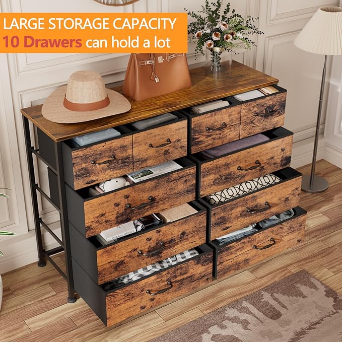 Furnulem Bedroom Dresser for 55”Long TV Stand, 10 Storage Organizer Dressers & - Image 4
