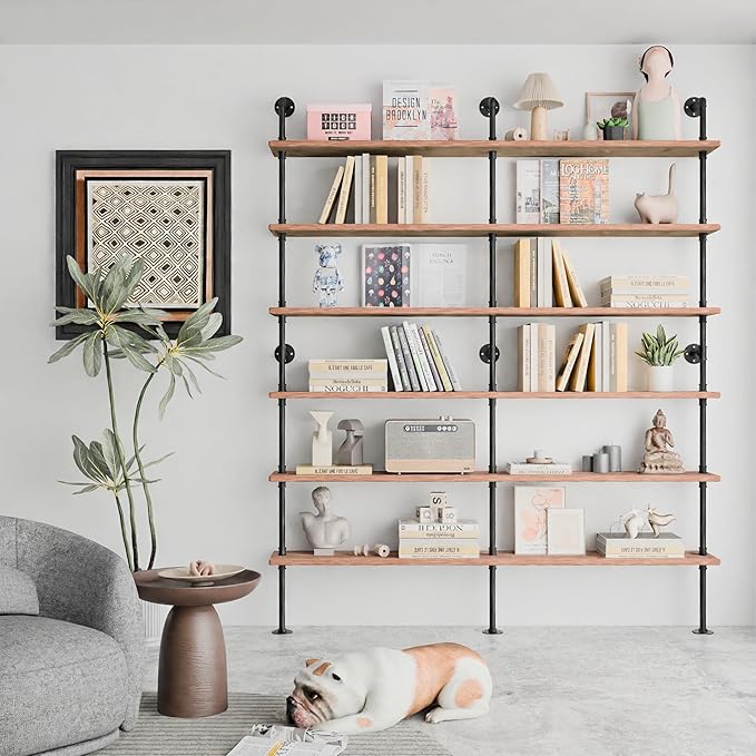 Industrial Ladder Shelf Bookcase, Wall Mounted Rustic Bookshelf, Retro Wood - Image 4
