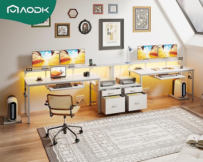 AODK Computer Desk with Drawers and Keyboard Tray, Reversible Study Work Desk - Image 9