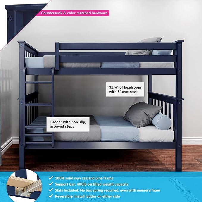 Max & Lily Bunk Bed Twin over Twin, Solid Wood Bunk Bed Frame - Image 3