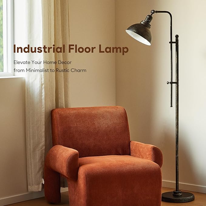 VONLUCE Floor Lamp for Living Room, Adjustable Height & Head Vintage Metal - Image 6