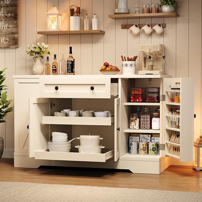 55" Buffet Cabinet with Storage, Kitchen Buffet Sideboard with Pull-Out Shelves - Image 4