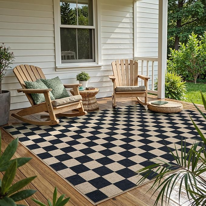Lahome Checkered Easy Jute Outdoor Rug, 5x7 Farmhouse Rugs - Image 2