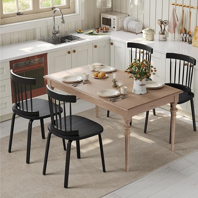 Unovivy Black Dining Chairs Set of 6, Wooden Windsor Chairs, Farmhouse Kitchen - Image 8