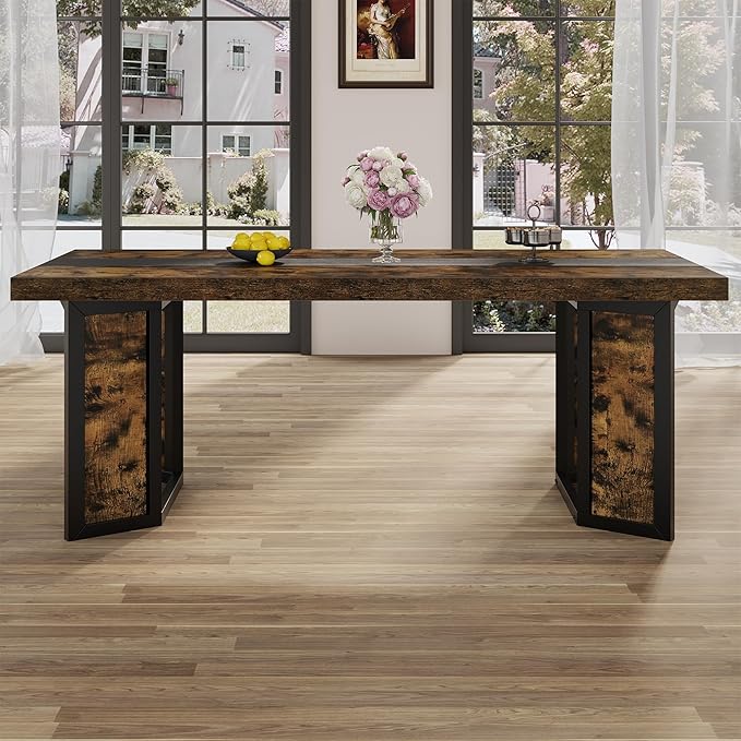 Industrial Dining Table for 6-8 People, Rustic Style Rectangular Dinner Table - Image 5