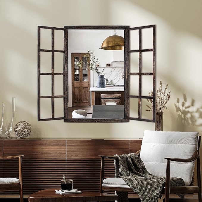 Wall Mirror with Window Design, Decorative Vintage Mirror - Image 3