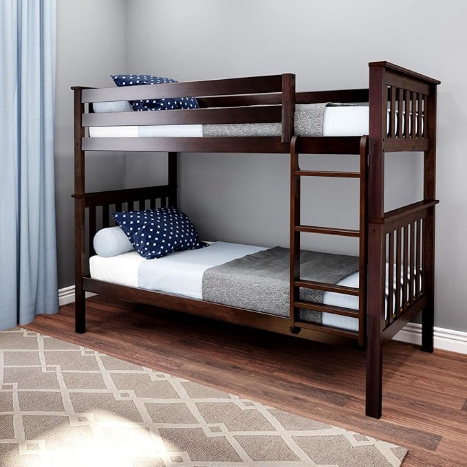 Max & Lily Bunk Bed Twin over Twin, Solid Wood Bunk Bed Frame by MaxLily