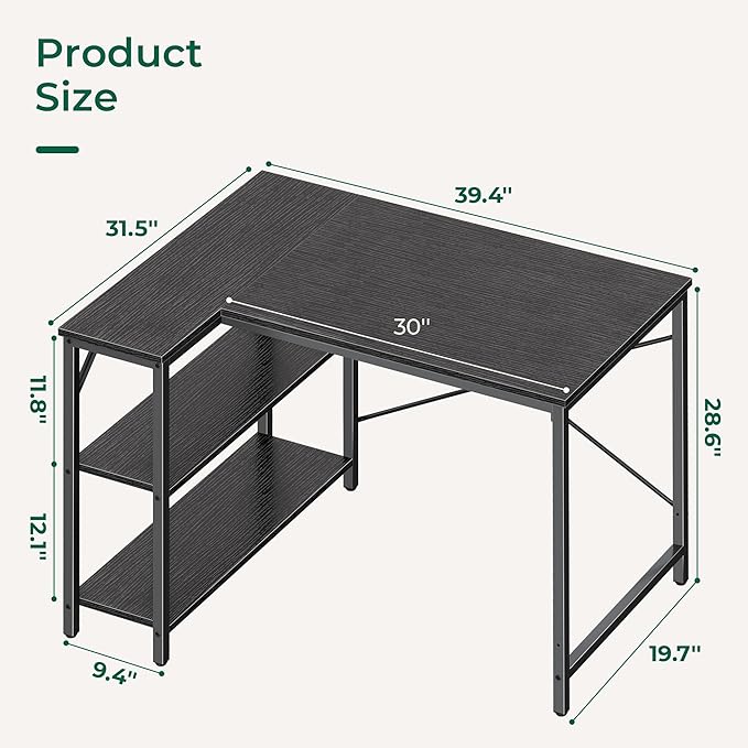 Huuger L Shaped Desk, 39 Inches Computer Desk - Image 3