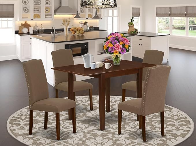 East West Furniture NDEN5-MAH-18 5 Piece Dining Table Set Includes a Rectangle - Image 2