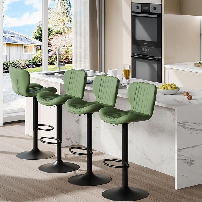 Shintenchi Bar Stools Set of 4 Modern Swivel Bar Chairs, Counter Height Faux - Image 2