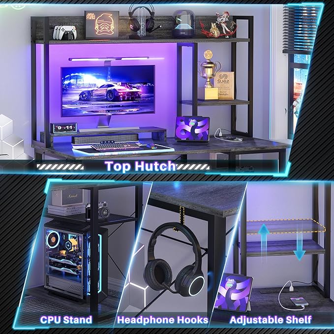 Cyclysio Gaming Desk with Hutch, Home Office Desk with Reversible 5 Tiers - Image 7