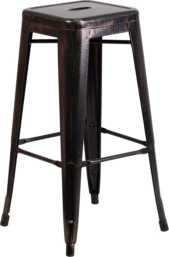 Flash Furniture Commercial Grade 30" High Backless Black-Antique Gold Metal - Image 4