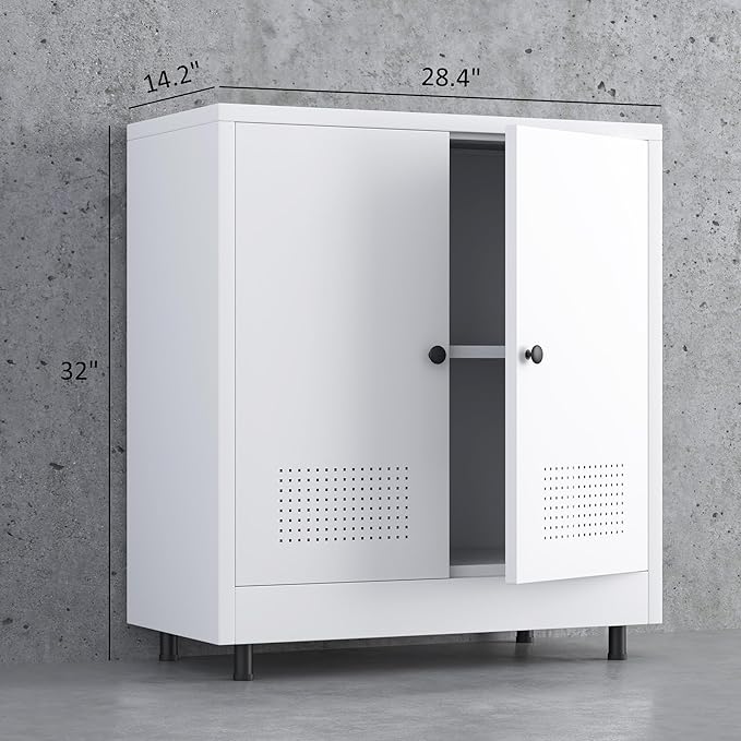 Metal Storage Cabinet with 2 Doors and Adjustable Shelf, Free Standing Accent - Image 3