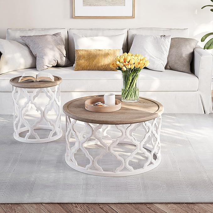 karlott Farmhouse Coffee Table, French Country Round Coffee Table - Image 6