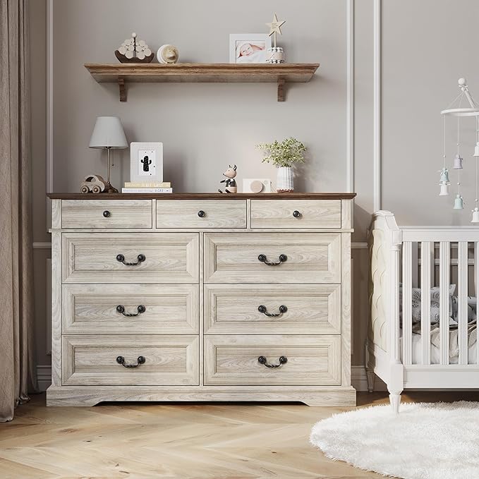 LINSY HOME 9 Drawers Dresser for Bedroom, Modern Farmhouse Large Dresser TV - Image 6