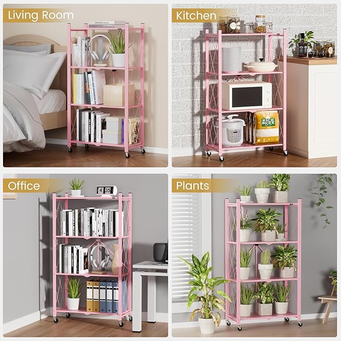 ALANNG Storage Shelves with Wheels, Bookshelf with Storage, No Assembly Metal - Image 8