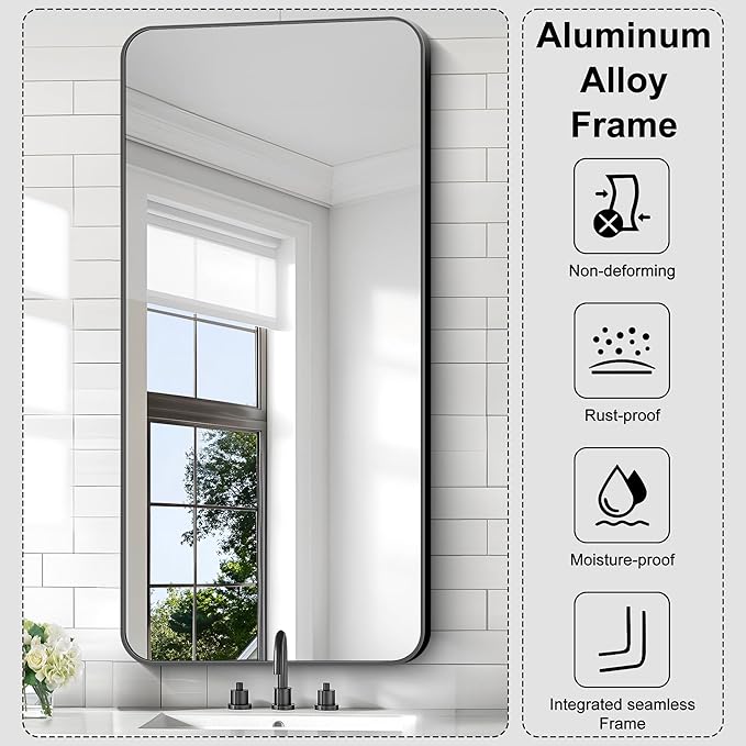 KOCUUY Black Bathroom Vanity Mirror, 24 x 48 inch Metal Frame Mirror - Image 2
