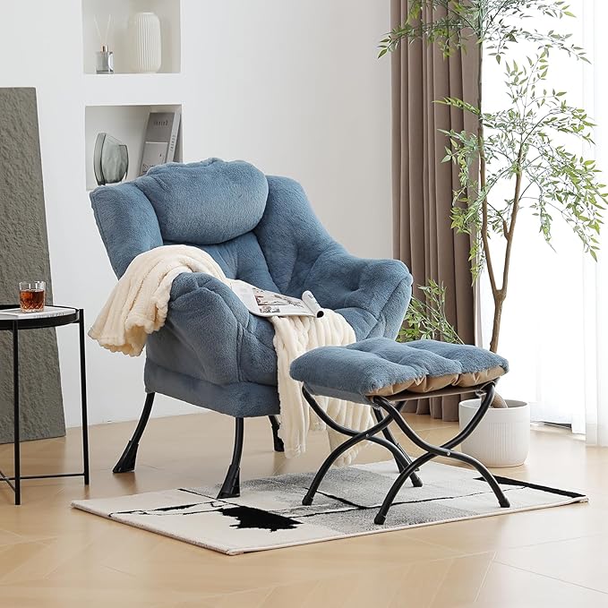 Lazy Chair with Ottoman, Modern Chair with Folding Footrest, Lounge Accent Chair - Image 2
