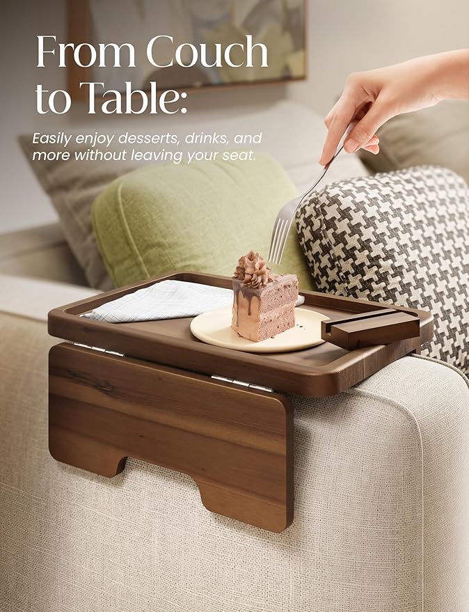 HOLANA 15.75" Acacia Couch Armrest Table - Image 5