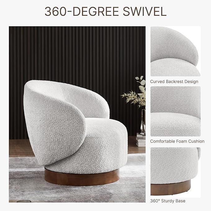 Swivel Accent Chair Round Barrel Armchair Upholstered Performance Fabric - Image 4