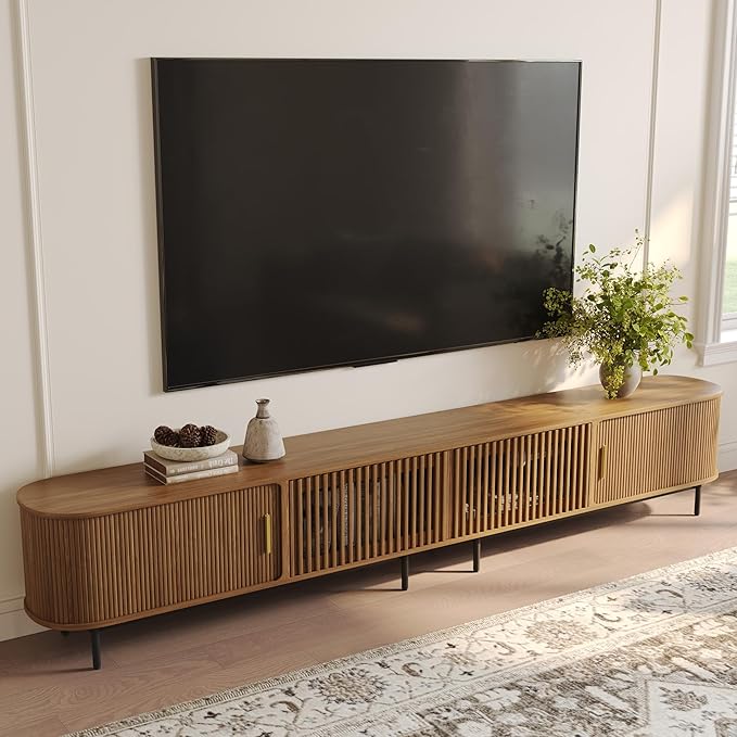 POVISON Sliding Tambour Door TV Stand, Mid Century Modern TV Console, Wood - Image 7