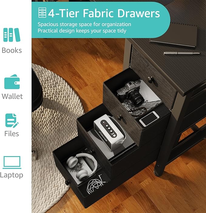 Lufeiya Gaming Desk with 4 Fabric Drawers & Storage Shelves, 47 inch Computer - Image 5