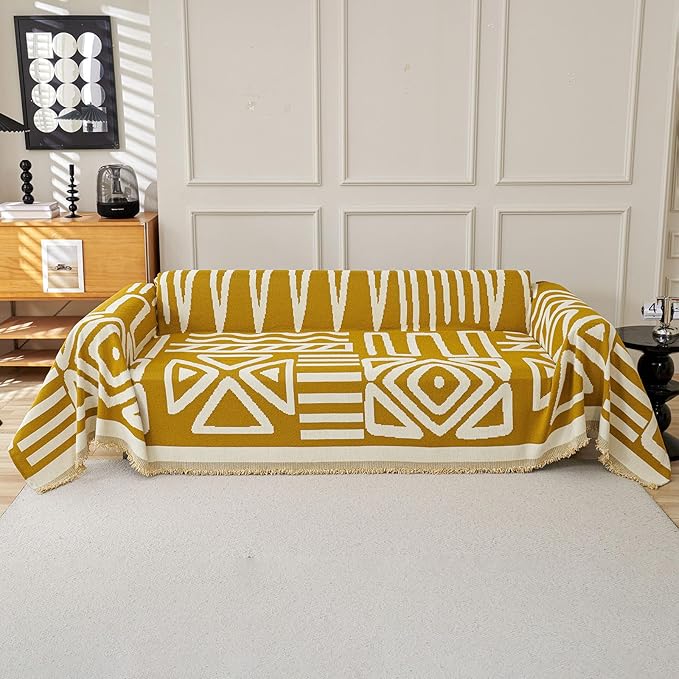 STACYPIK Boho Chenille Couch Cover, Ginger Yellow Sofa Cover by STACYPIK