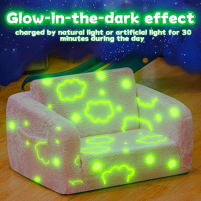 Lamerge 2-in-1 Soft Toddler Couch Fold Out, Foldable Toddler Chair, Glow in The - Image 7