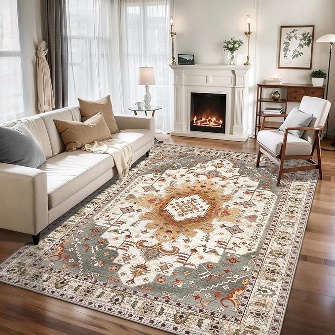 Tangsoo 4x6 Area Rug, Vintage Turmeric, Machine Made Geometric, Foldable Non - Image 7