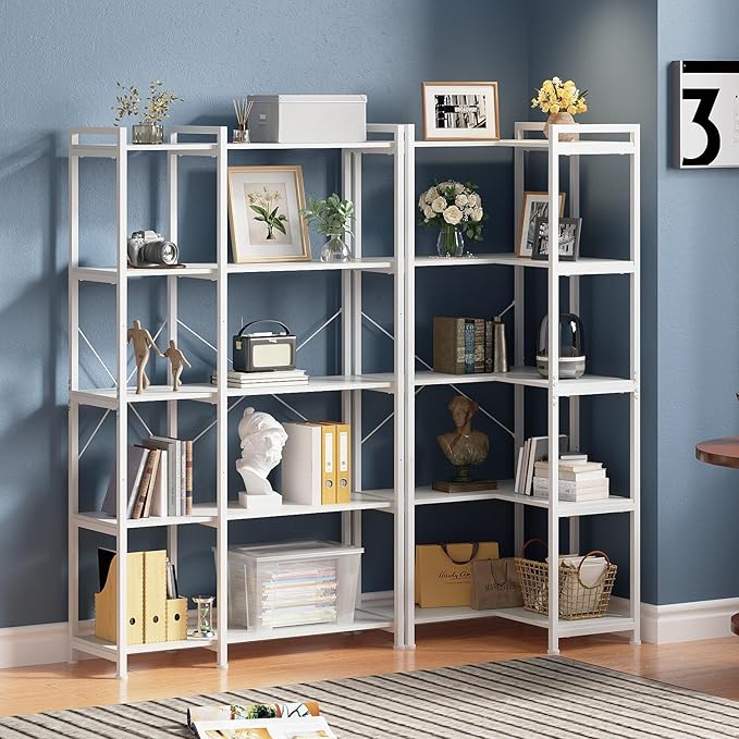 Tohomeor Bookshelf 5 Tier Deformable Corner Bookcase Free Standing Modern - Image 4