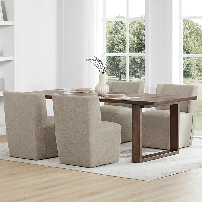 Dining Chairs with Casters Require Assembly Upholstered Wingback Single Sofa - Image 5